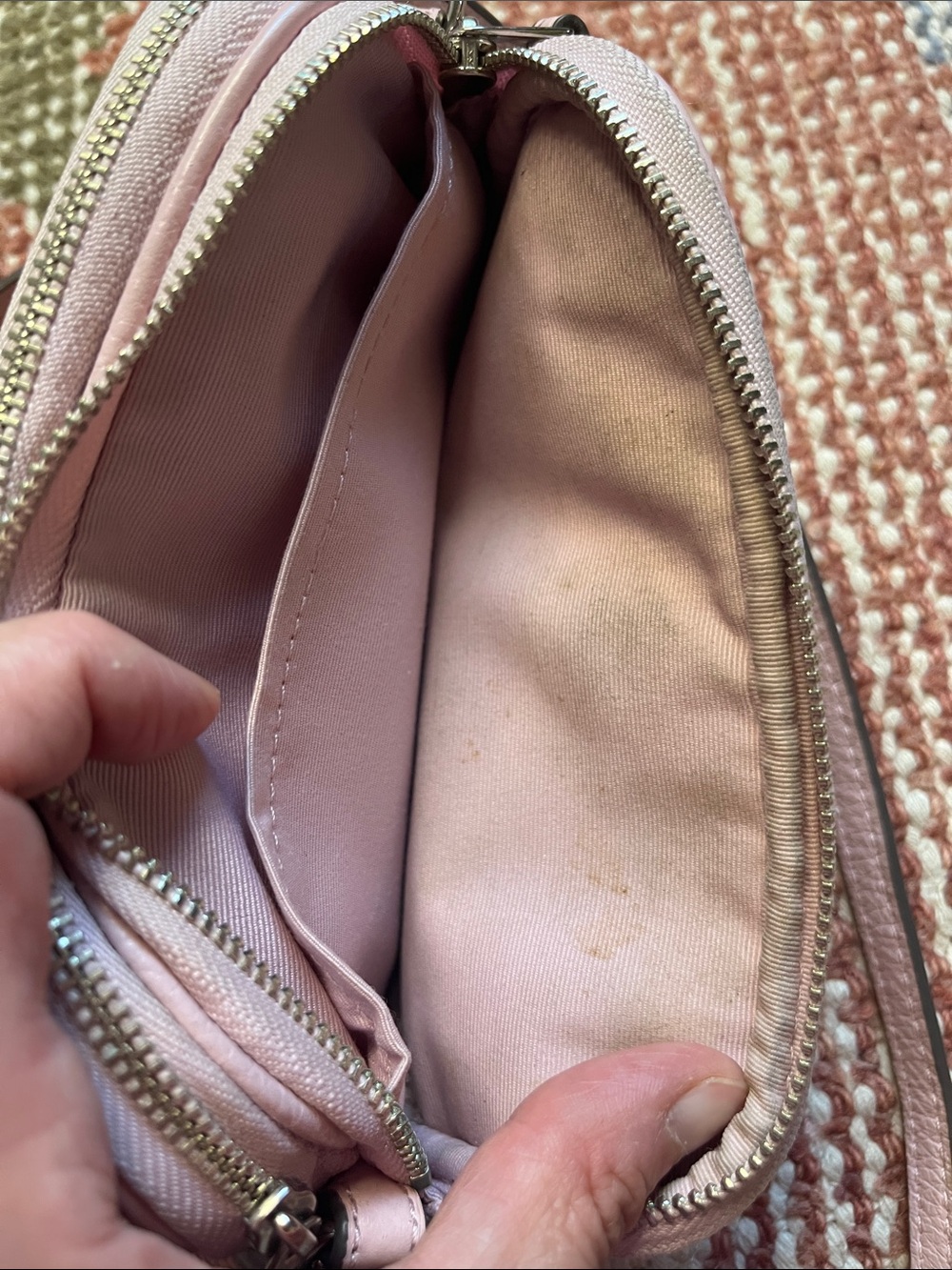Coach Turnlock Bow Leather Crossbody Pouch Bag Pink Pebble Leather Double Zip - Picture 9 of 13